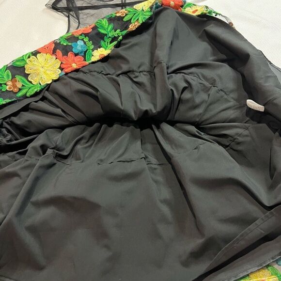 ModCloth Black‎ Bright Garden Floral Sheer Mesh Shoulders Dress - Picture 6 of 10